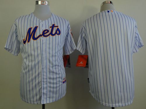 Mets Blank White(Blue Strip) Home Cool Base Stitched MLB Jersey - Click Image to Close